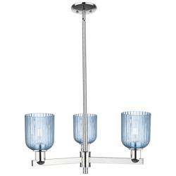 Bridal Veil 18" Wide 3 Light Polished Chrome Chandelier With Blue Shade