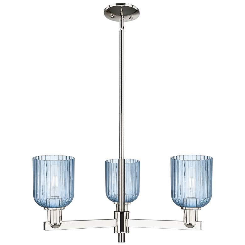 Image 1 Bridal Veil 18" Wide 3 Light Polished Nickel Chandelier With Blue Shade