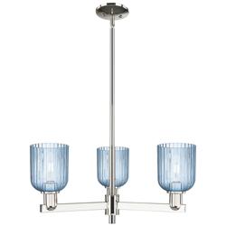 Bridal Veil 18" Wide 3 Light Polished Nickel Chandelier With Blue Shade