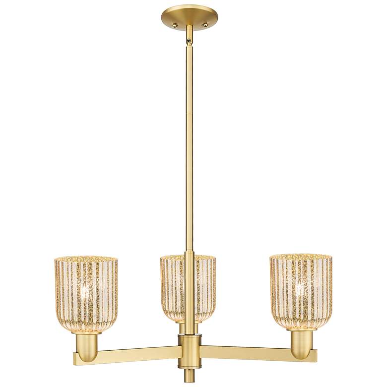 Image 1 Bridal Veil 18" Wide 3 Light Satin Gold Chandelier With Mercury Shade