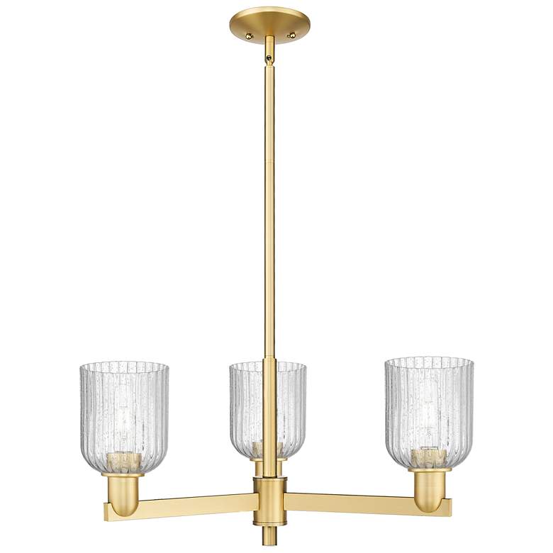 Image 1 Bridal Veil 18" Wide 3 Light Satin Gold Chandelier With Seedy Shade