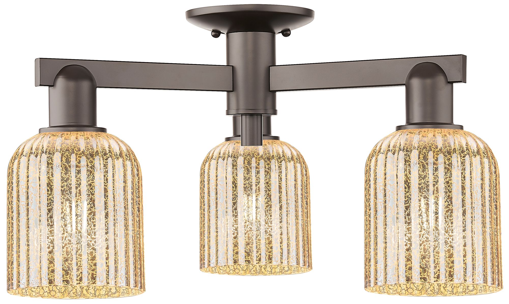 Bridal Veil 22.5"W 3-Lt Oiled Bronze Semi.Flush w/ Mercury Shade