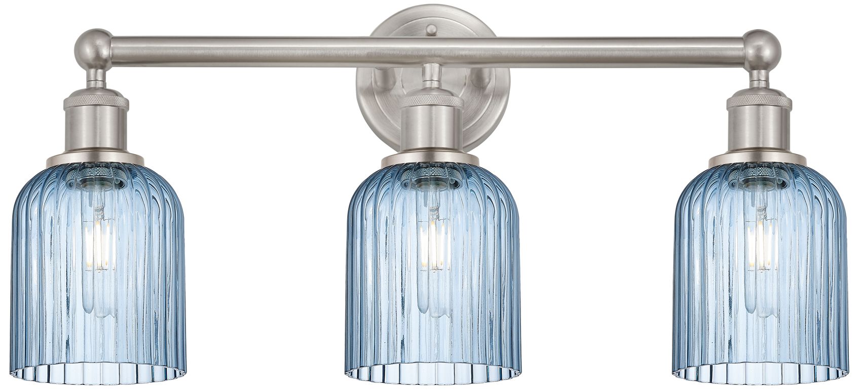 Bridal Veil 23" Wide Nickel 3-Light Bath Light w/ Blue Glass