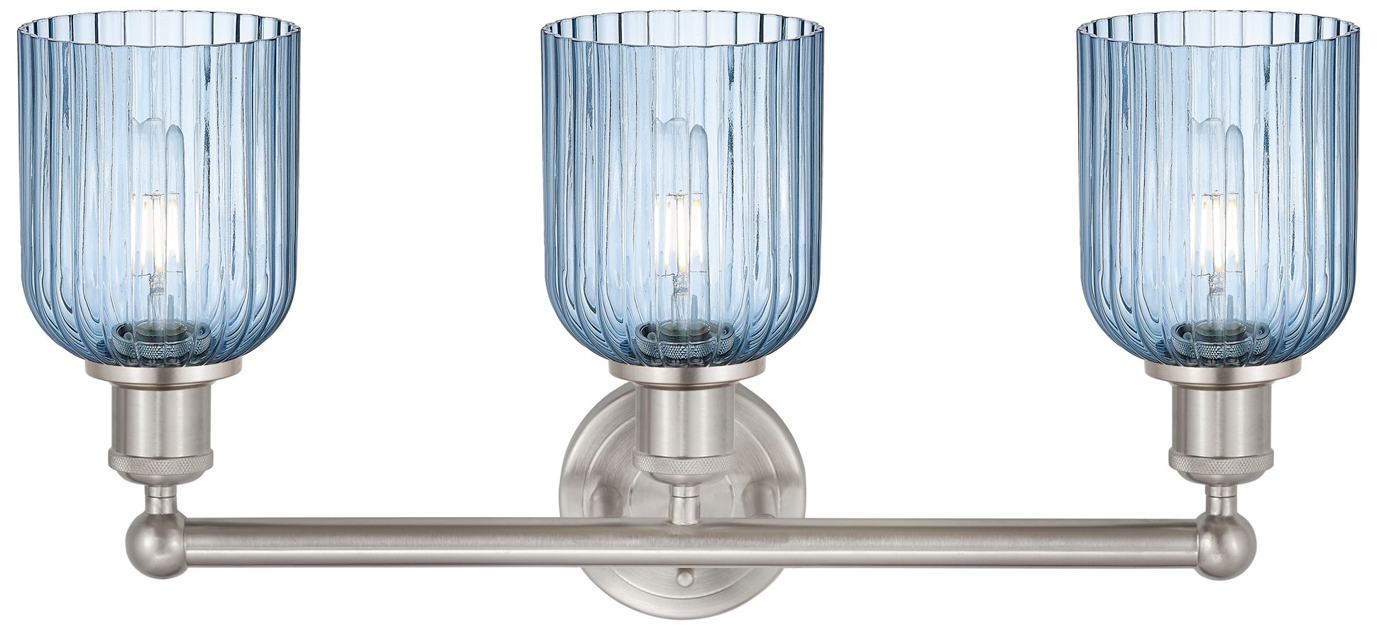 Image 2 Bridal Veil 23" Wide Nickel 3-Light Bath Light w/ Blue Glass more views