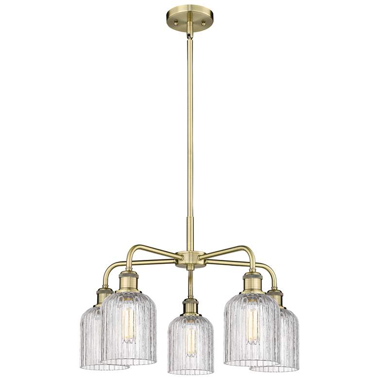 Image 1 Bridal Veil 23"W 5-Light Antique Brass Stem Chandelier w/ Clear Shade