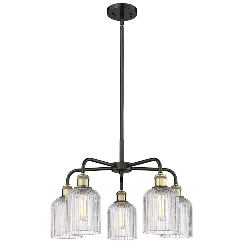 Image 1 Bridal Veil 23"W 5-Light Black Brass Stem Chandelier w/ Clear Shade