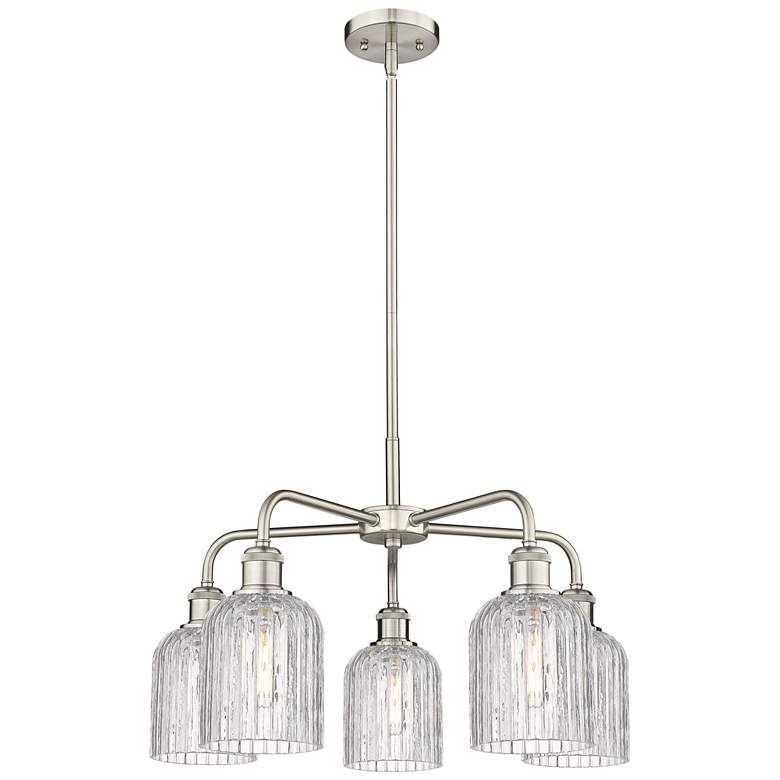 Image 1 Bridal Veil 23"W 5-Light Satin Nickel Stem Chandelier w/ Clear Shade