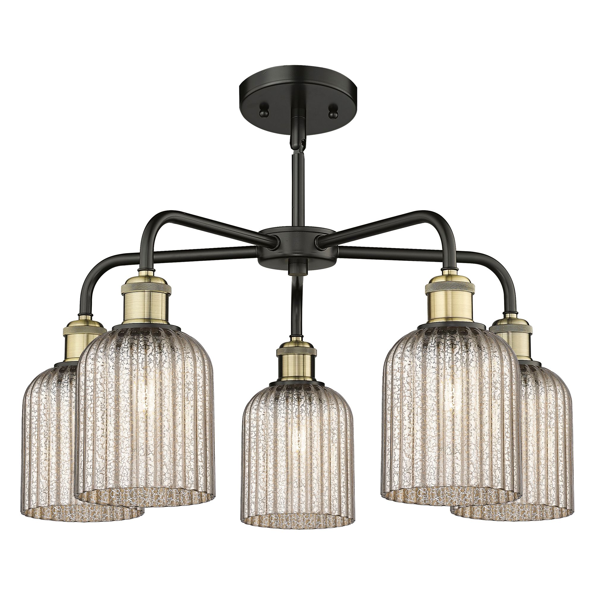 Image 2 Bridal Veil 23"W Black Brass 5-Light Chandelier w/ Mercury Glass more views