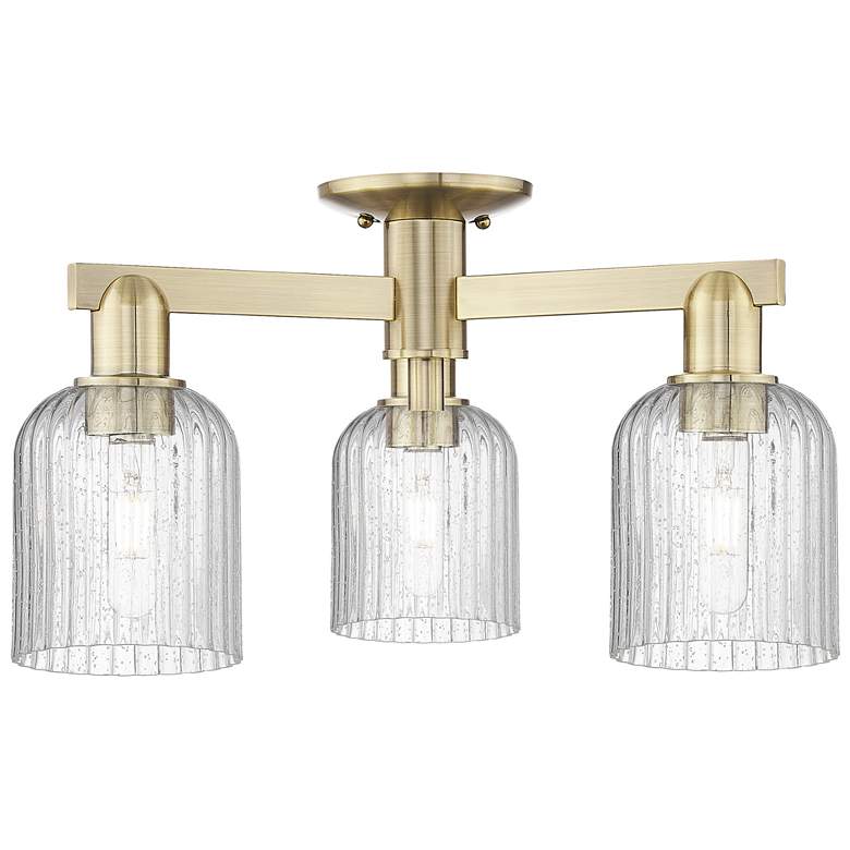 Image 1 Bridal Veil 23"W 3 Light Antique Brass Semi-Flush With Seedy Shade