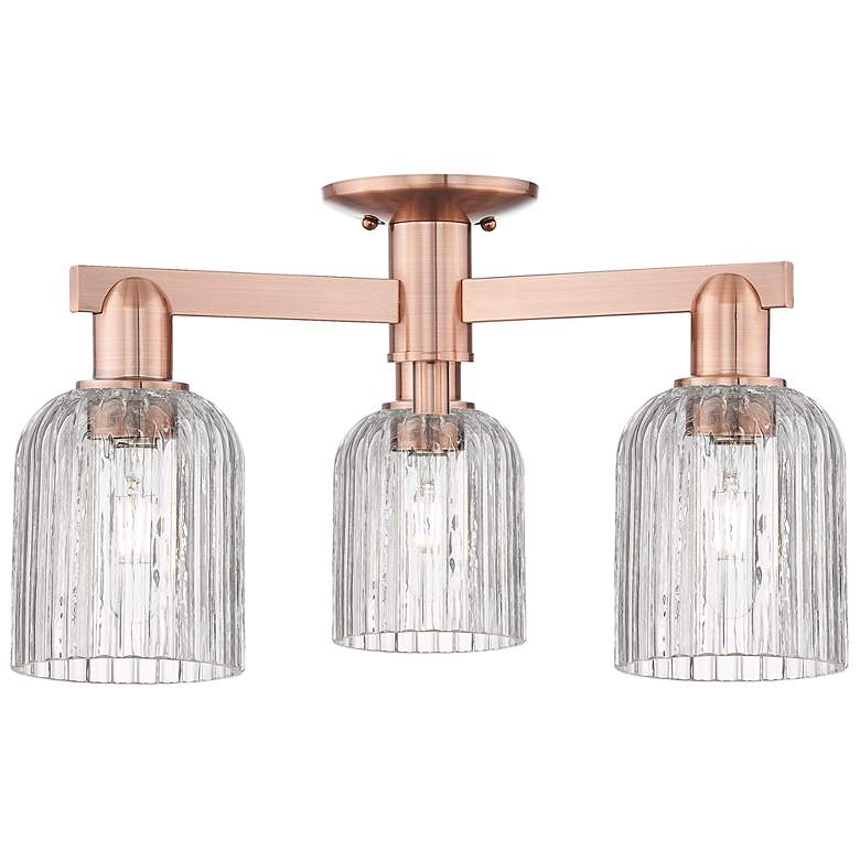 Image 1 Bridal Veil 23"W 3 Light Antique Copper Semi-Flush With Clear Shade