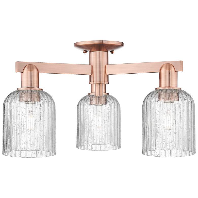 Image 1 Bridal Veil 23"W 3 Light Antique Copper Semi-Flush With Seedy Shade