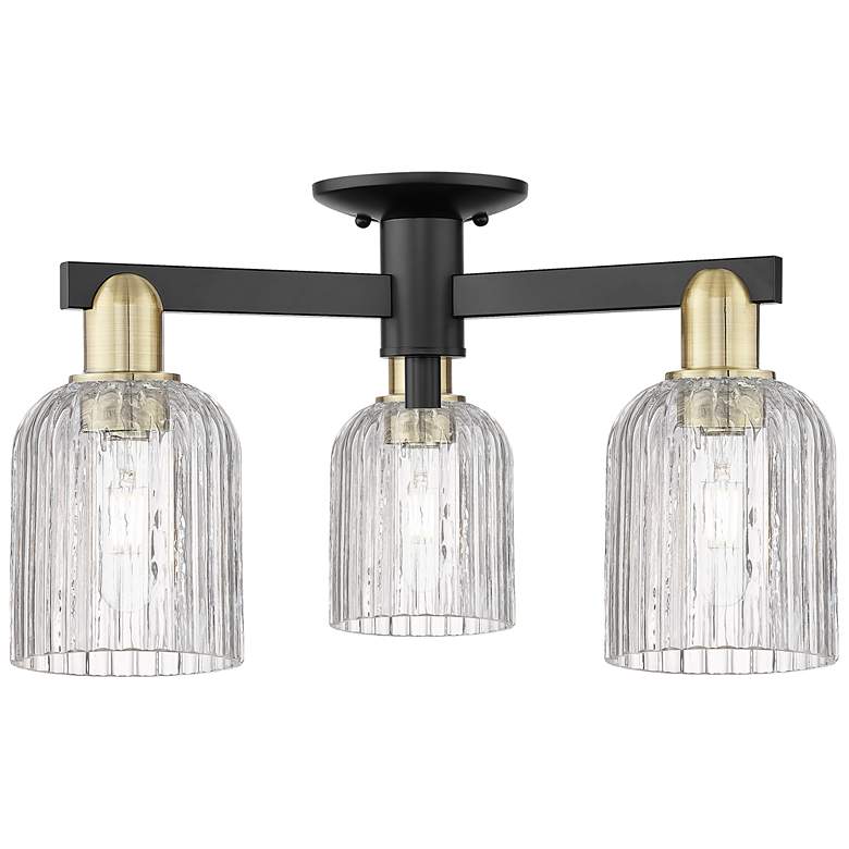Image 1 Bridal Veil 23"W 3 Light Black Brass Semi-Flush With Clear Shade