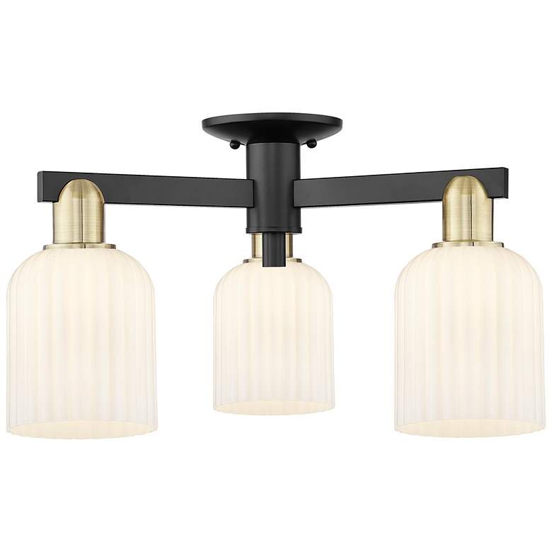 Image 1 Bridal Veil 23"W 3 Light Black Brass Semi-Flush With Gloss White Shade