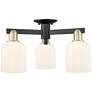 Bridal Veil 23"W 3 Light Black Brass Semi-Flush With Gloss White Shade