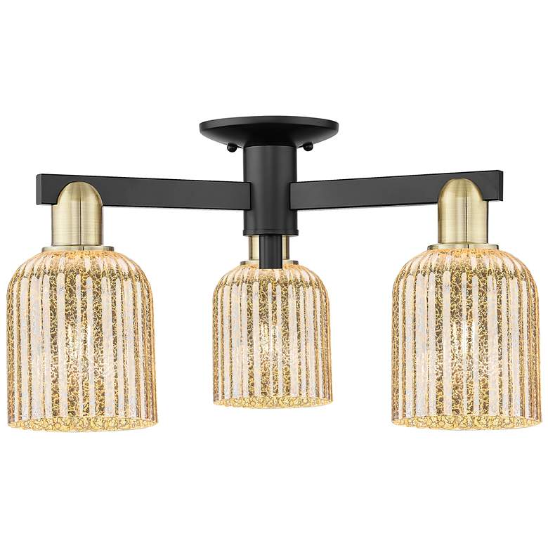 Image 1 Bridal Veil 23"W 3 Light Black Brass Semi-Flush With Mercury Shade