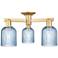 Bridal Veil 23"W 3 Light Brushed Brass Semi-Flush Mount With Blue Shade