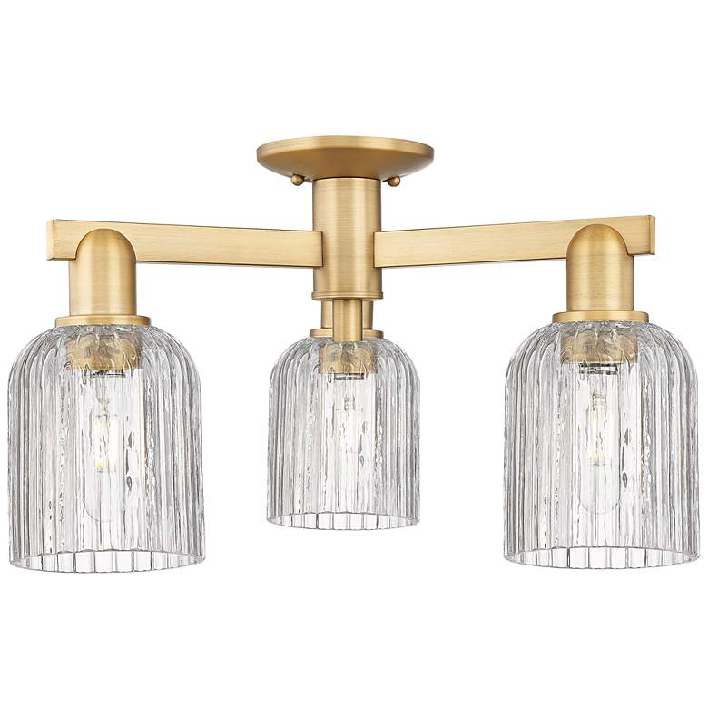 Image 1 Bridal Veil 23"W 3 Light Brushed Brass Semi-Flush With Clear Shade