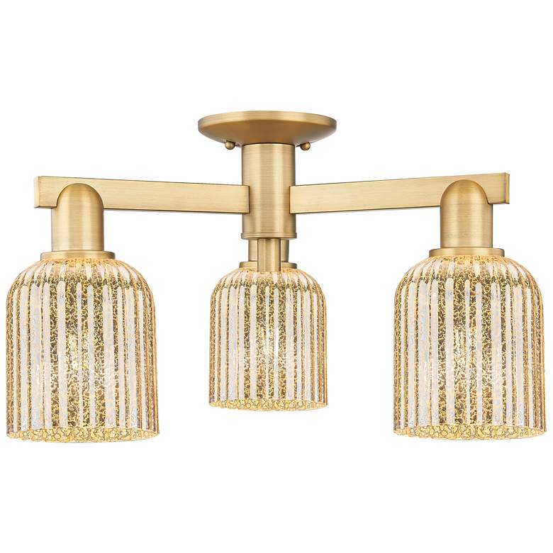 Image 1 Bridal Veil 23"W 3 Light Brushed Brass Semi-Flush With Mercury Shade