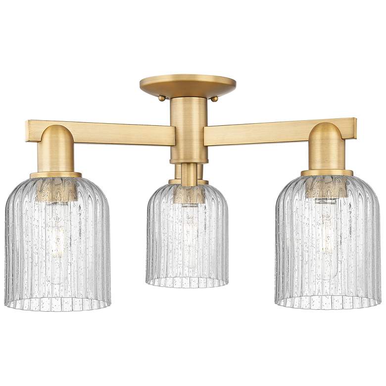 Image 1 Bridal Veil 23"W 3 Light Brushed Brass Semi-Flush With Seedy Shade