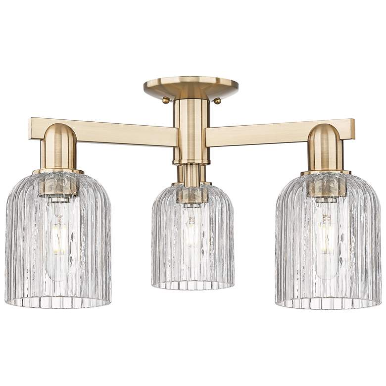 Image 1 Bridal Veil 23"W 3 Light Champagne Bronze Semi-Flush With Clear Shade
