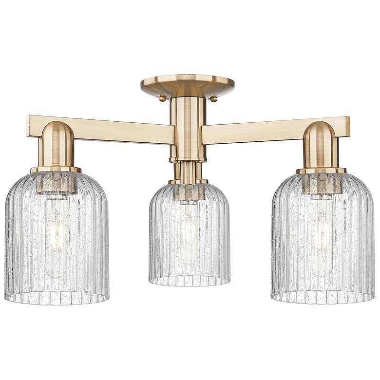 Image 1 Bridal Veil 23"W 3 Light Champagne Bronze Semi-Flush With Seedy Shade