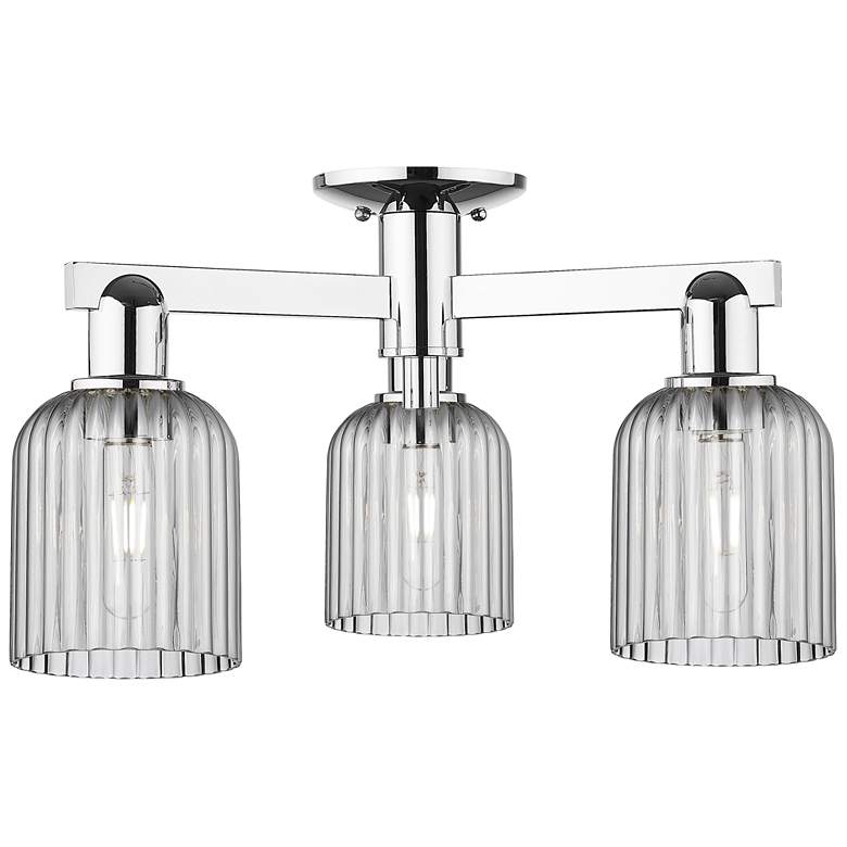 Image 1 Bridal Veil 23"W 3 Light Chrome Semi-Flush With Light Smoke Shade