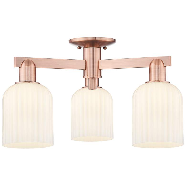 Image 1 Bridal Veil 23"W 3 Light Copper Semi-Flush With Gloss White Shade