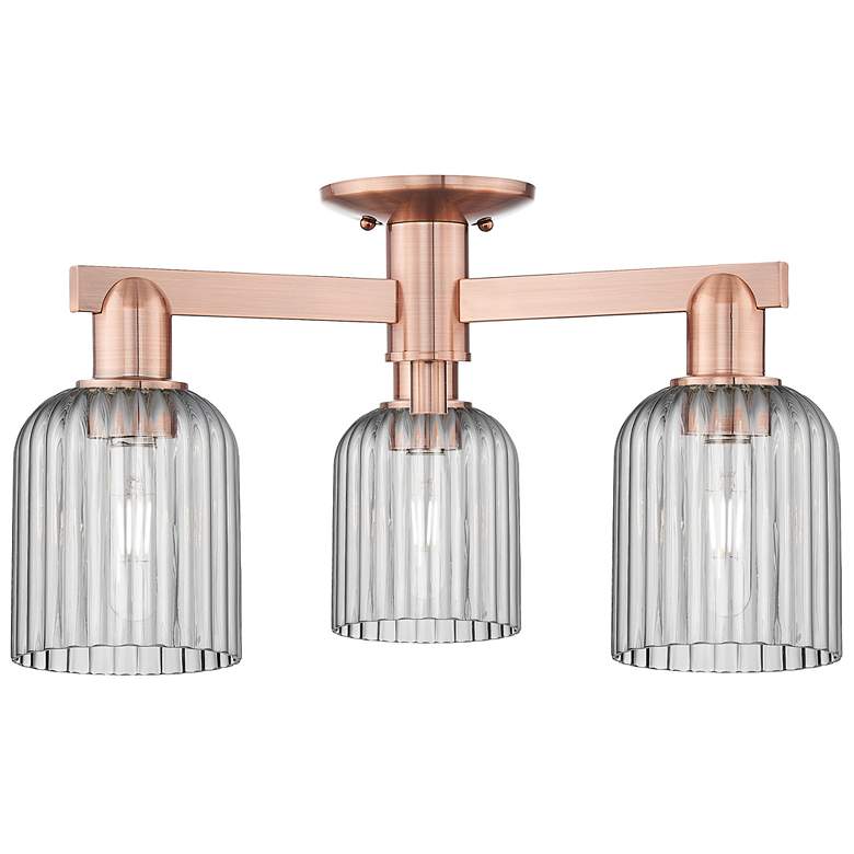 Image 1 Bridal Veil 23"W 3 Light Copper Semi-Flush With Light Smoke Shade