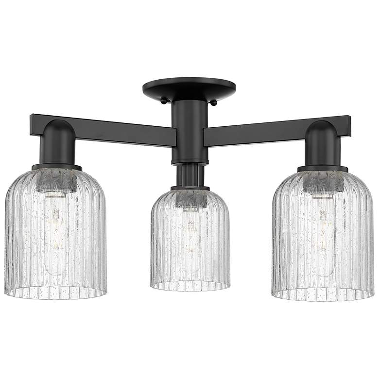 Image 1 Bridal Veil 23"W 3 Light Matte Black Semi-Flush Mount With Seedy Shade