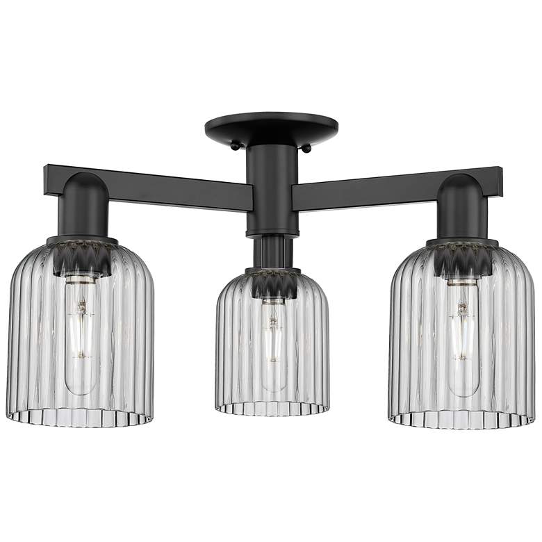 Image 1 Bridal Veil 23"W 3 Light Matte Black Semi-Flush With Light Smoke Shade