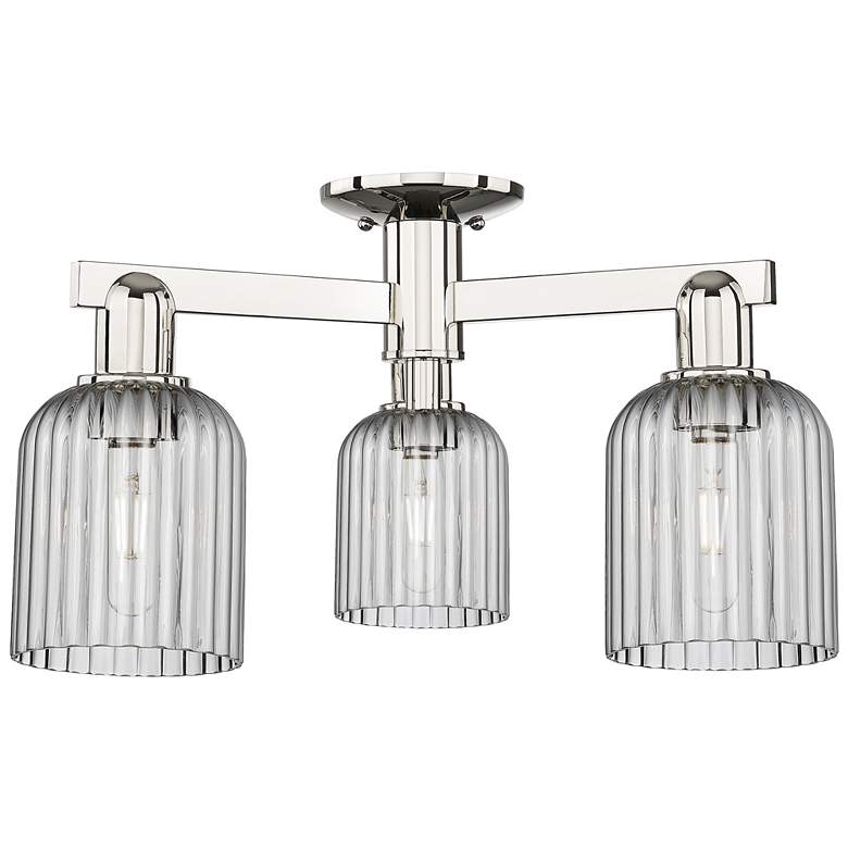 Image 1 Bridal Veil 23"W 3 Light Nickel Semi-Flush w/ Light Smoke Shade