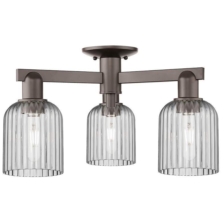 Image 1 Bridal Veil 23"W 3 Light Oil Rubbed Bronze Semi-Flush w/ Smoke Shade