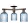 Bridal Veil 23"W 3 Light Oil Rubbed Bronze Semi-Flush With Blue Shade