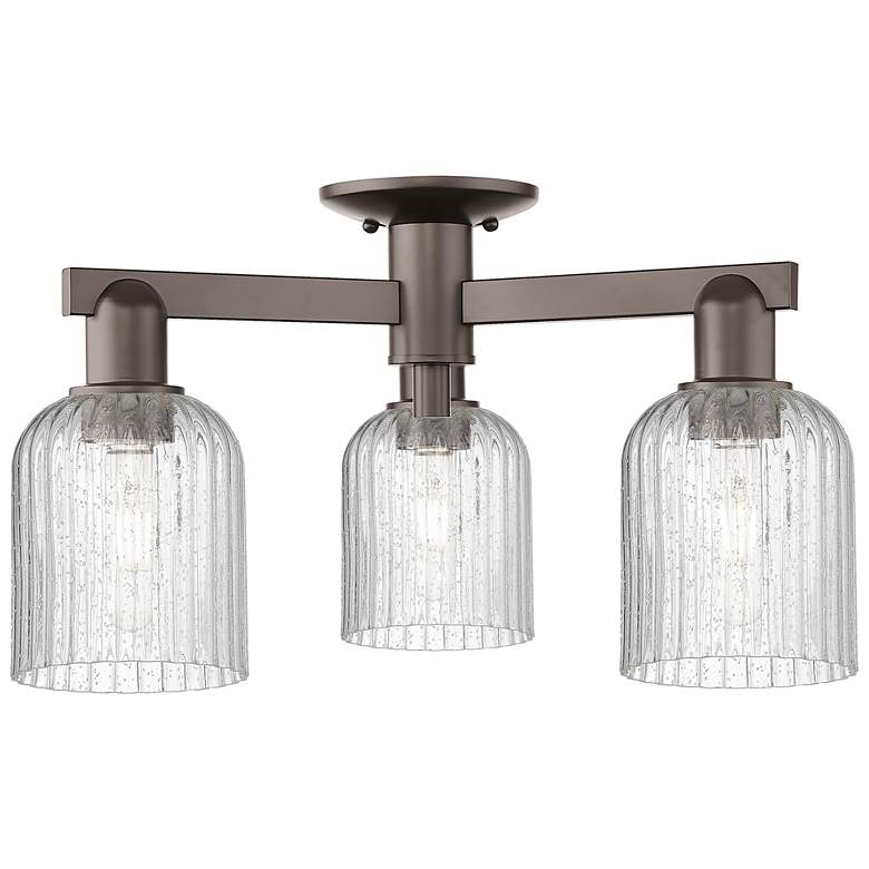 Image 1 Bridal Veil 23"W 3 Light Oil Rubbed Bronze Semi-Flush With Seedy Shade