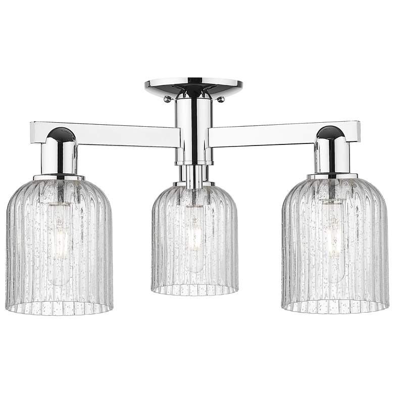 Image 1 Bridal Veil 23"W 3 Light Polished Chrome Semi-Flush With Seedy Shade