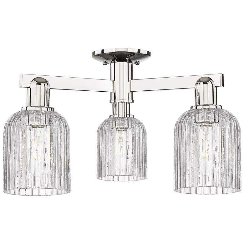 Image 1 Bridal Veil 23"W 3 Light Polished Nickel Semi-Flush With Clear Shade