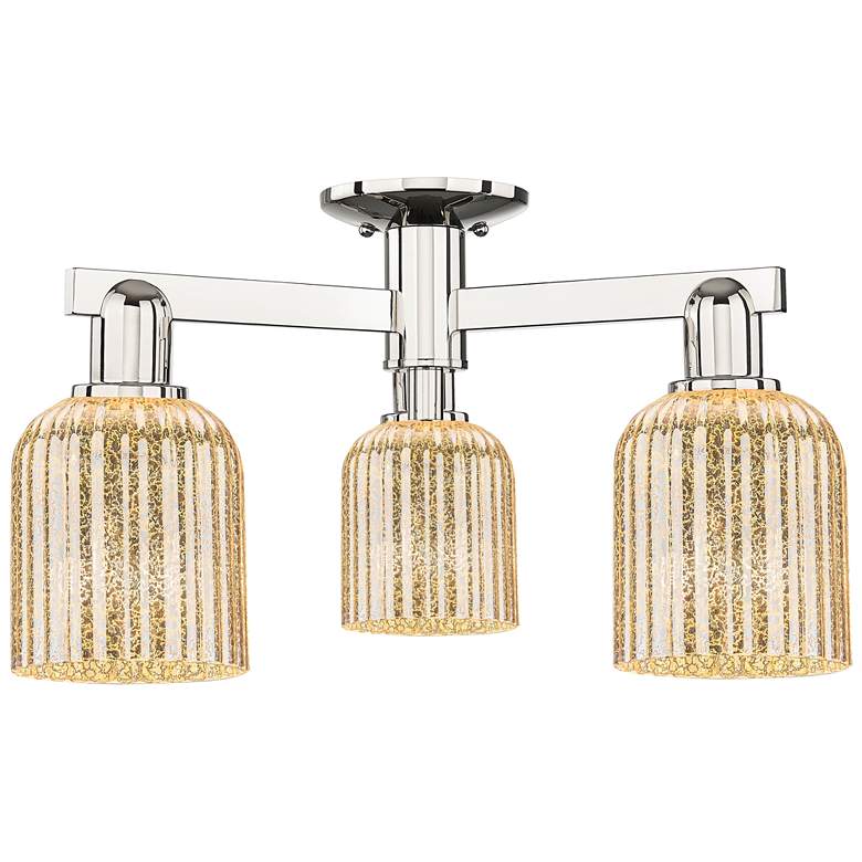 Image 1 Bridal Veil 23"W 3 Light Polished Nickel Semi-Flush With Mercury Shade
