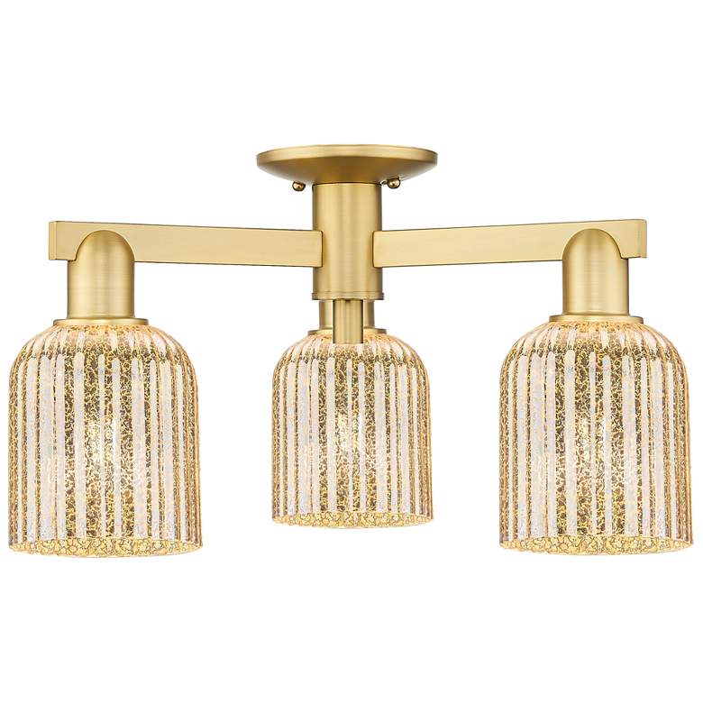 Image 1 Bridal Veil 23"W 3 Light Satin Gold Semi-Flush Mount With Mercury Shade