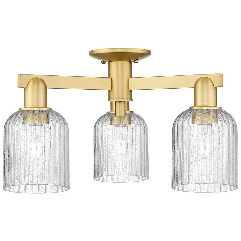Image 1 Bridal Veil 23"W 3 Light Satin Gold Semi-Flush Mount With Seedy Shade