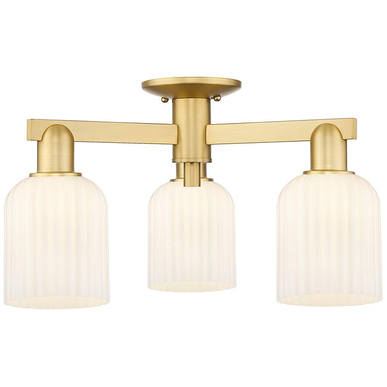 Image 1 Bridal Veil 23"W 3 Light Satin Gold Semi-Flush With Gloss White Shade