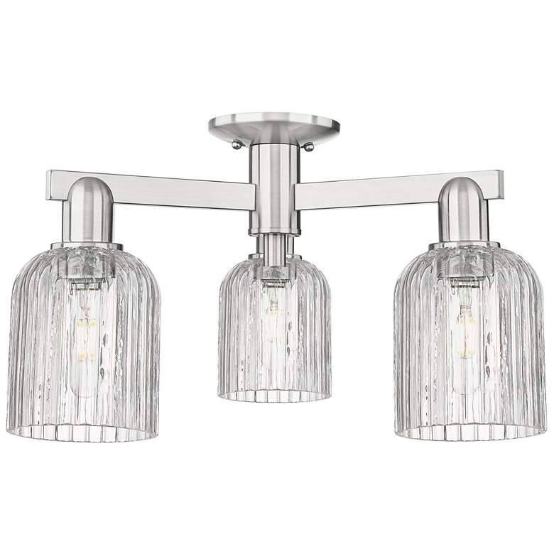 Image 1 Bridal Veil 23"W 3 Light Satin Nickel Semi-Flush w/ Clear Shade