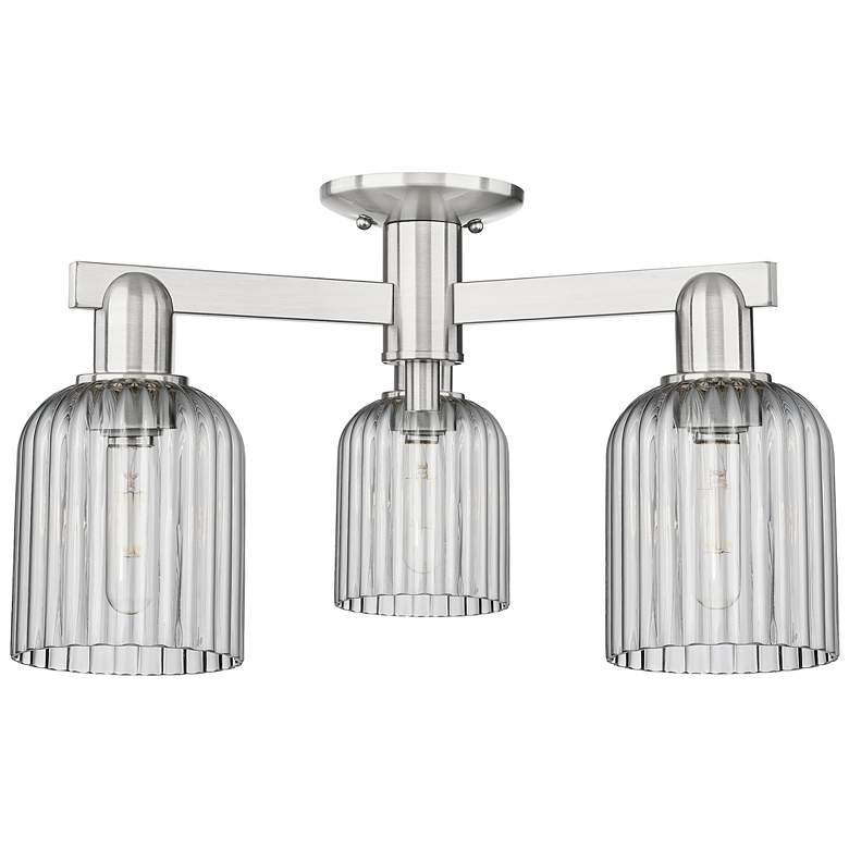 Image 1 Bridal Veil 23"W 3 Light Satin Nickel Semi-Flush w/ Light Smoke Shade