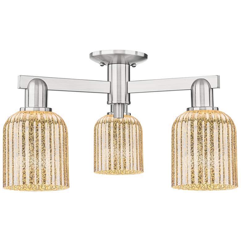 Image 1 Bridal Veil 23"W 3 Light Satin Nickel Semi-Flush w/ Mercury Shade