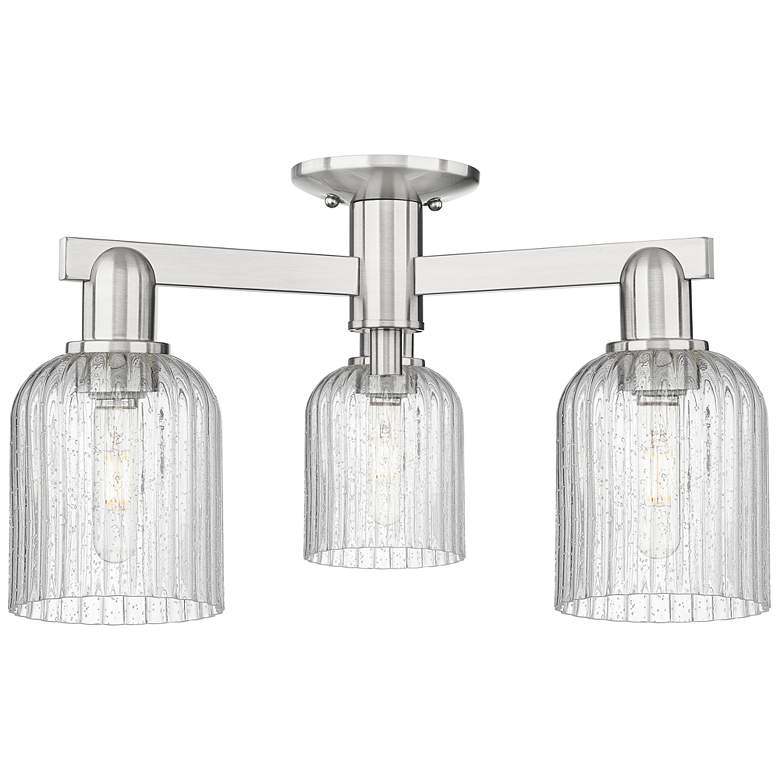 Image 1 Bridal Veil 23"W 3 Light Satin Nickel Semi-Flush w/ Seedy Shade