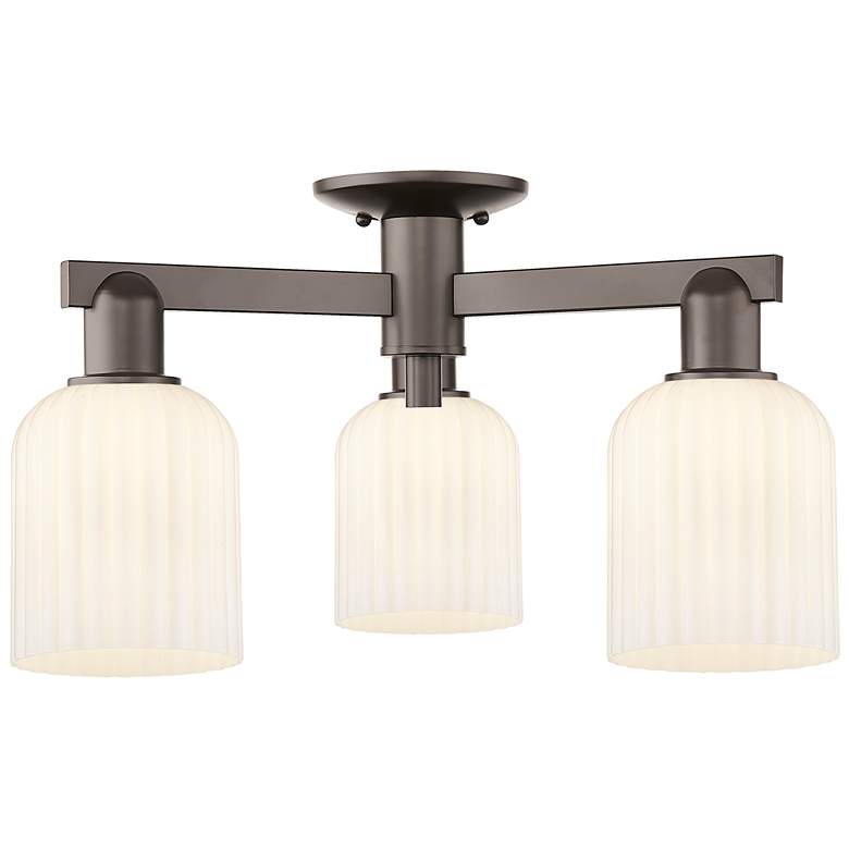 Image 1 Bridal Veil 23"W 3-Lt Oil Rubbed Bronze Semi-Flush w/ Gloss White Shade