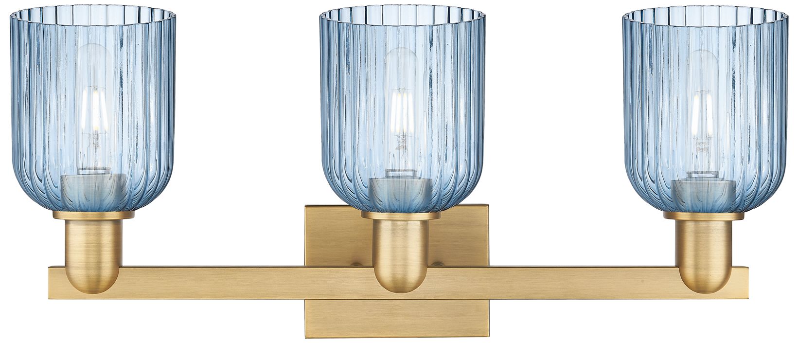 Image 2 Bridal Veil 24" Wide Brass 3-Light Bath Light w/ Blue Glass more views