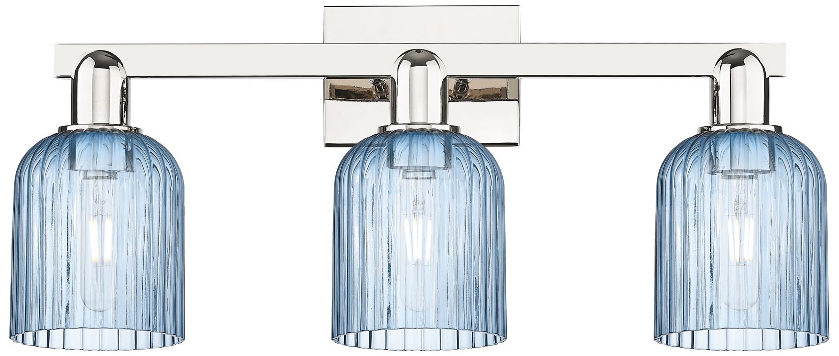 Bridal Veil 24" Wide Nickel 3-Light Bath Light w/ Blue Glass