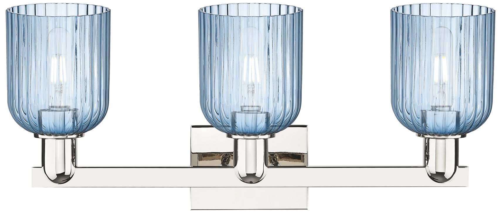 Image 2 Bridal Veil 24" Wide Nickel 3-Light Bath Light w/ Blue Glass more views
