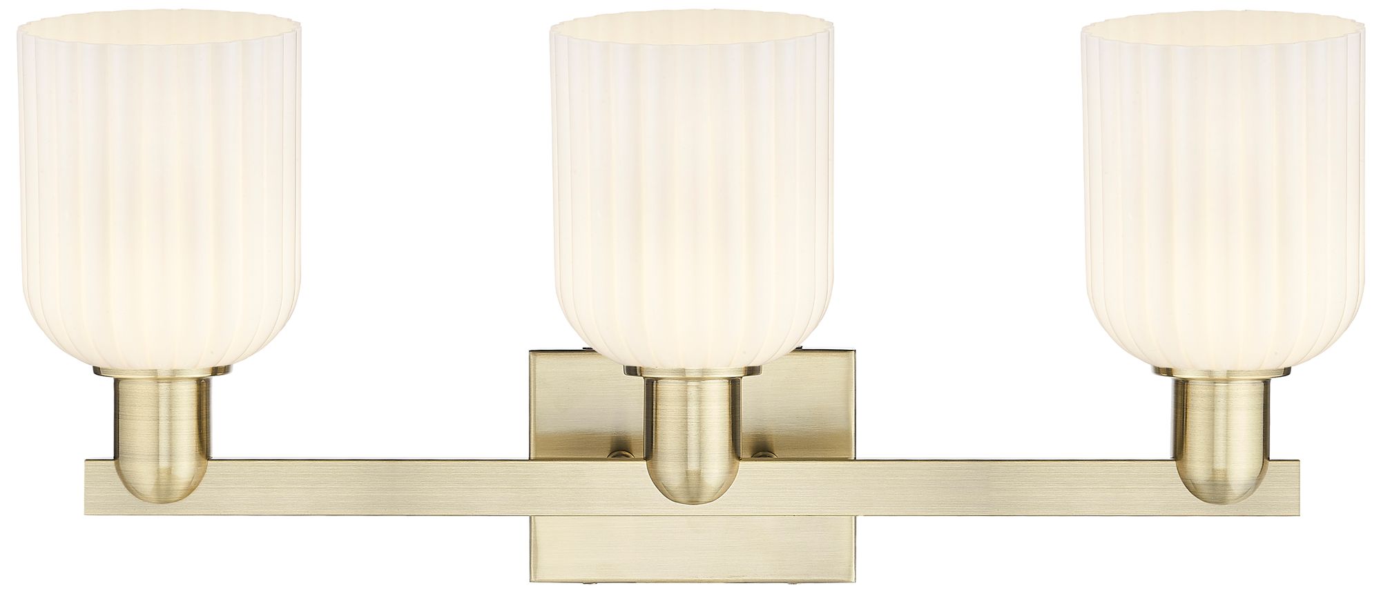 Image 2 Bridal Veil 24"W 3 Light Antique Brass Bath Light w/ Gloss White Shade more views