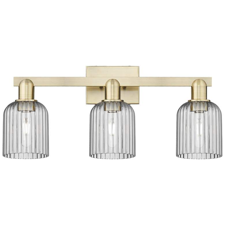Image 1 Bridal Veil 24"W 3 Light Antique Brass Bath Light w/ Light Smoke Shade